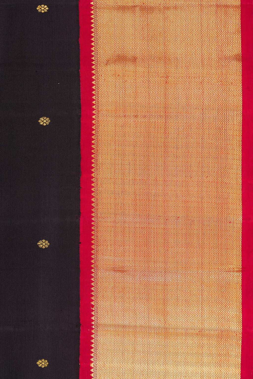 Border image of Pure Silk Pure Zari Black Dual Tone Kanchipuram Saree with Zari Butta on the body and Zari Border. 
