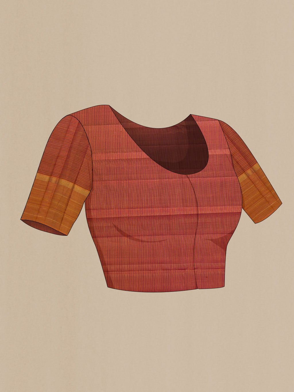 Close up image of the blouse of Brown Dual Tone Kanjivaram Silk Saree with Checked design on the body and Zari Border. 
