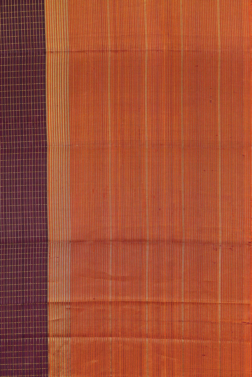 Border image of Brown Dual Tone Kanjivaram Silk Saree with Checked design on the body and Zari Border. 