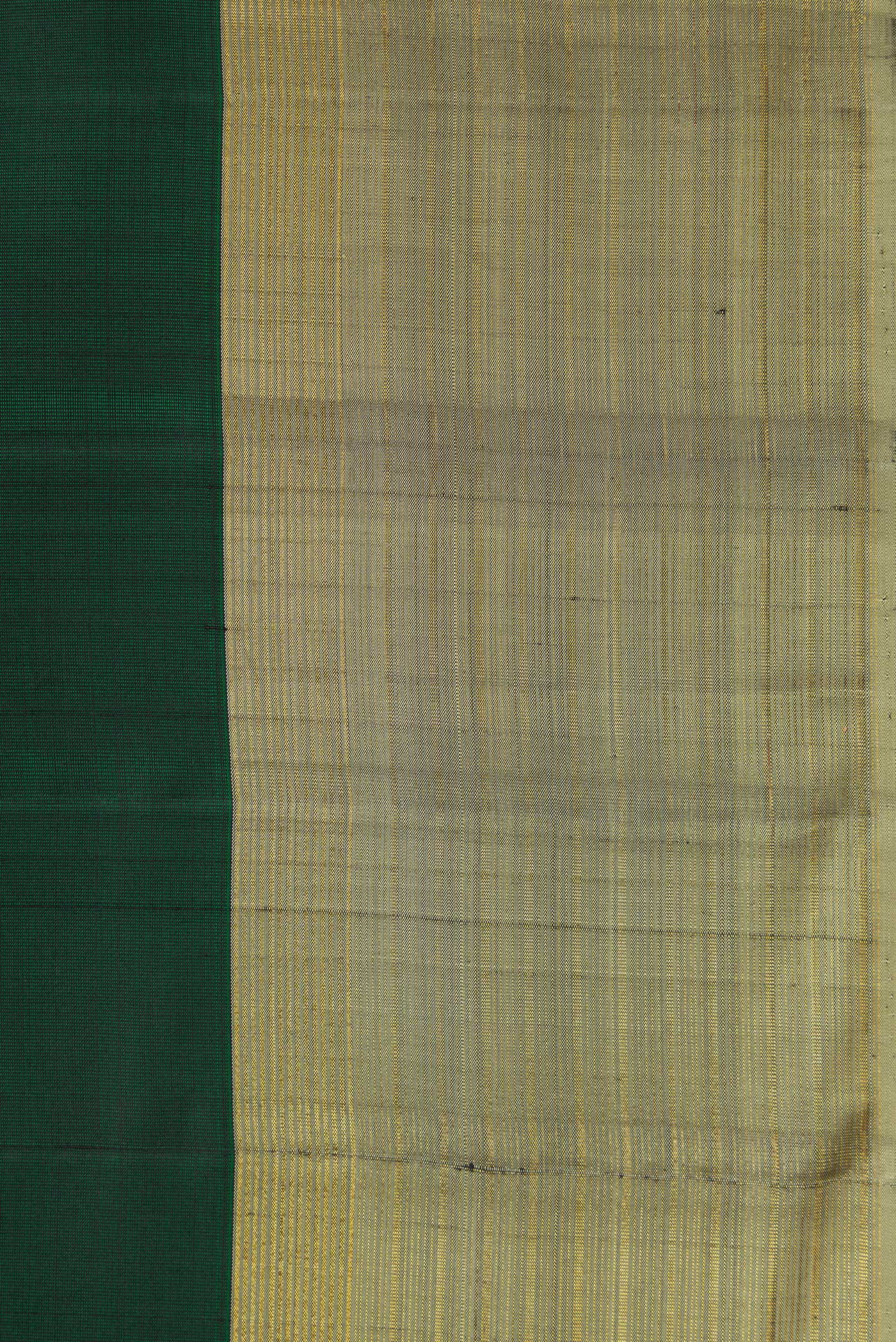 Border image of Bottle Green Dual Tone Kanjivaram Silk Saree with Plain Body and Zari Border. 