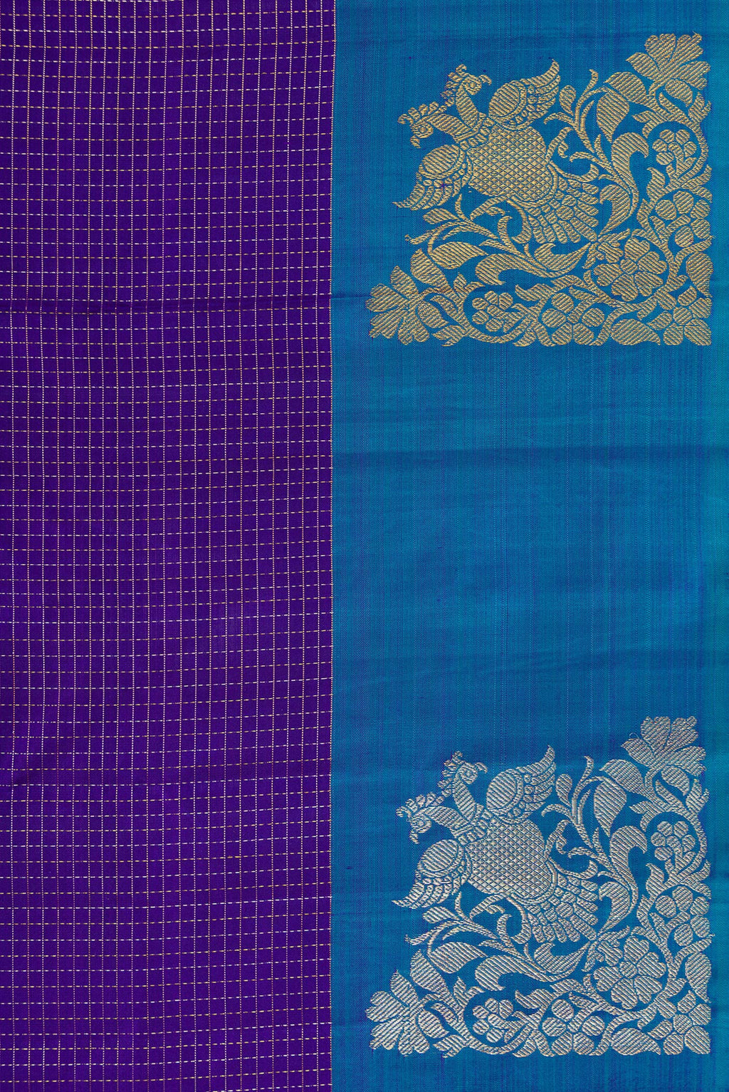 Border image of Violet Dual Tone Kanjivaram Silk Saree with Checked design on the body and Fancy Border. 