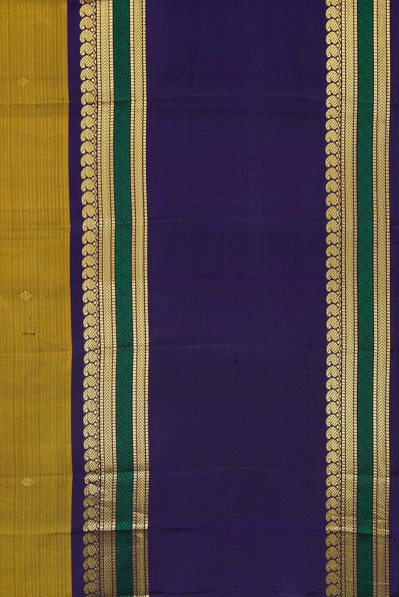 Border image of Mehandi Green Dual Tone Kanjivaram Silk Saree with Stripes on the body and Zari Border. 