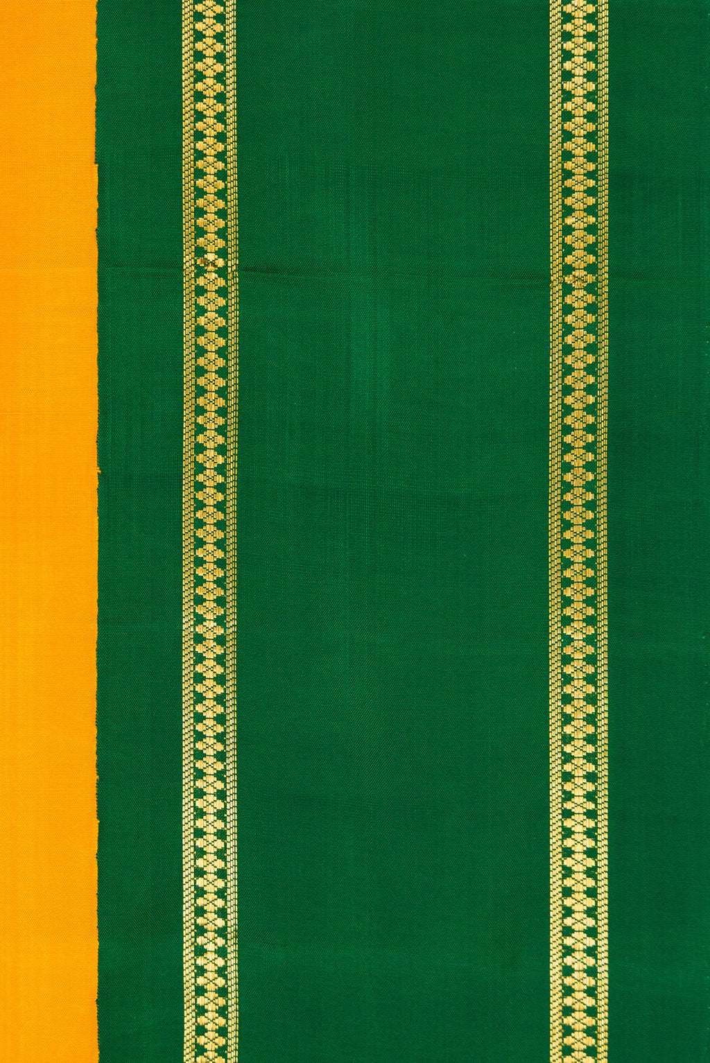 Border image of Pure Silk Pure Zari Yellow Dual Tone Kanjivaram Saree with Plain Body and Zari Border. 
