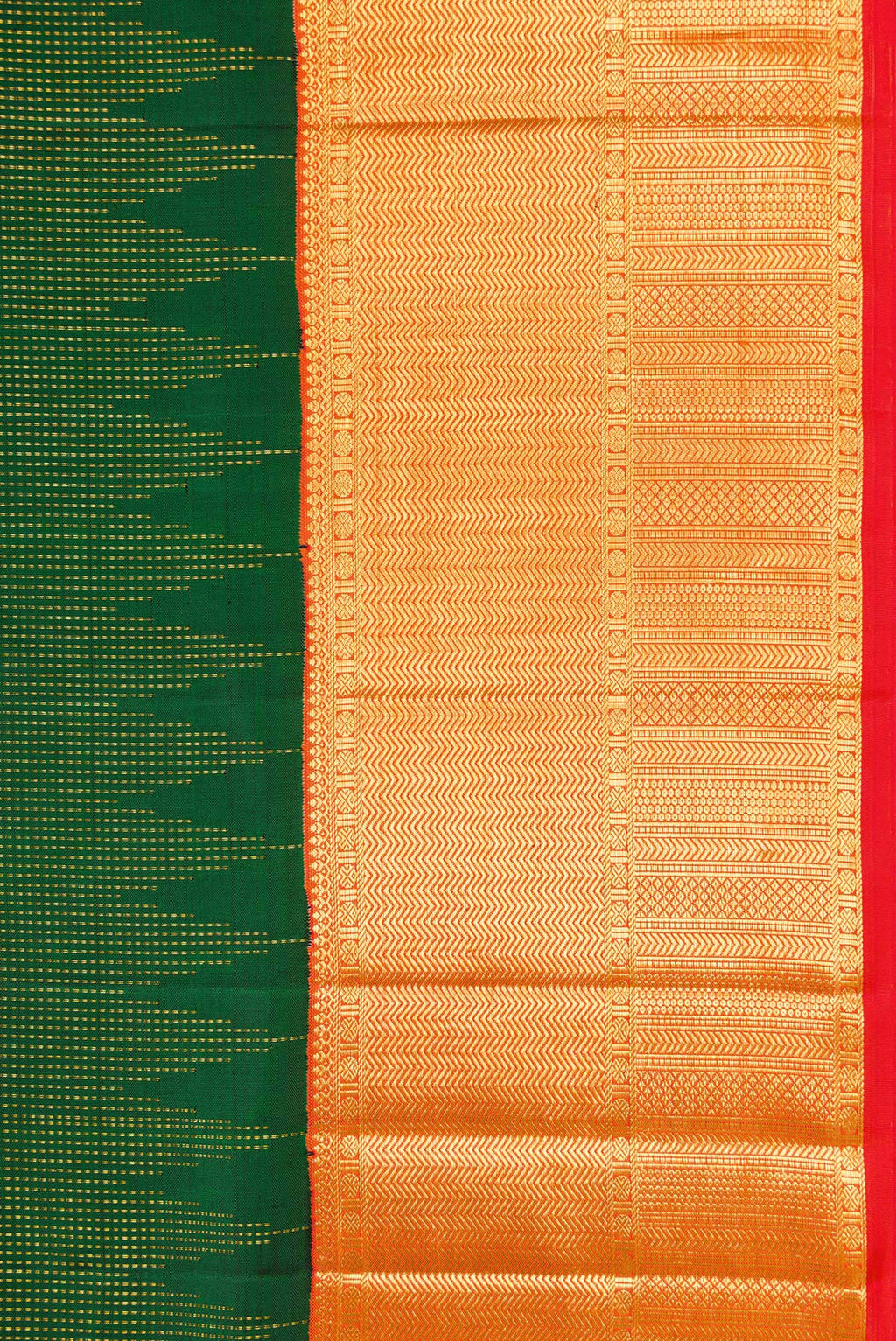 Border image of Green Dual Tone Kanchipuram Silk Saree with Stripes on the body and Zari Border. 