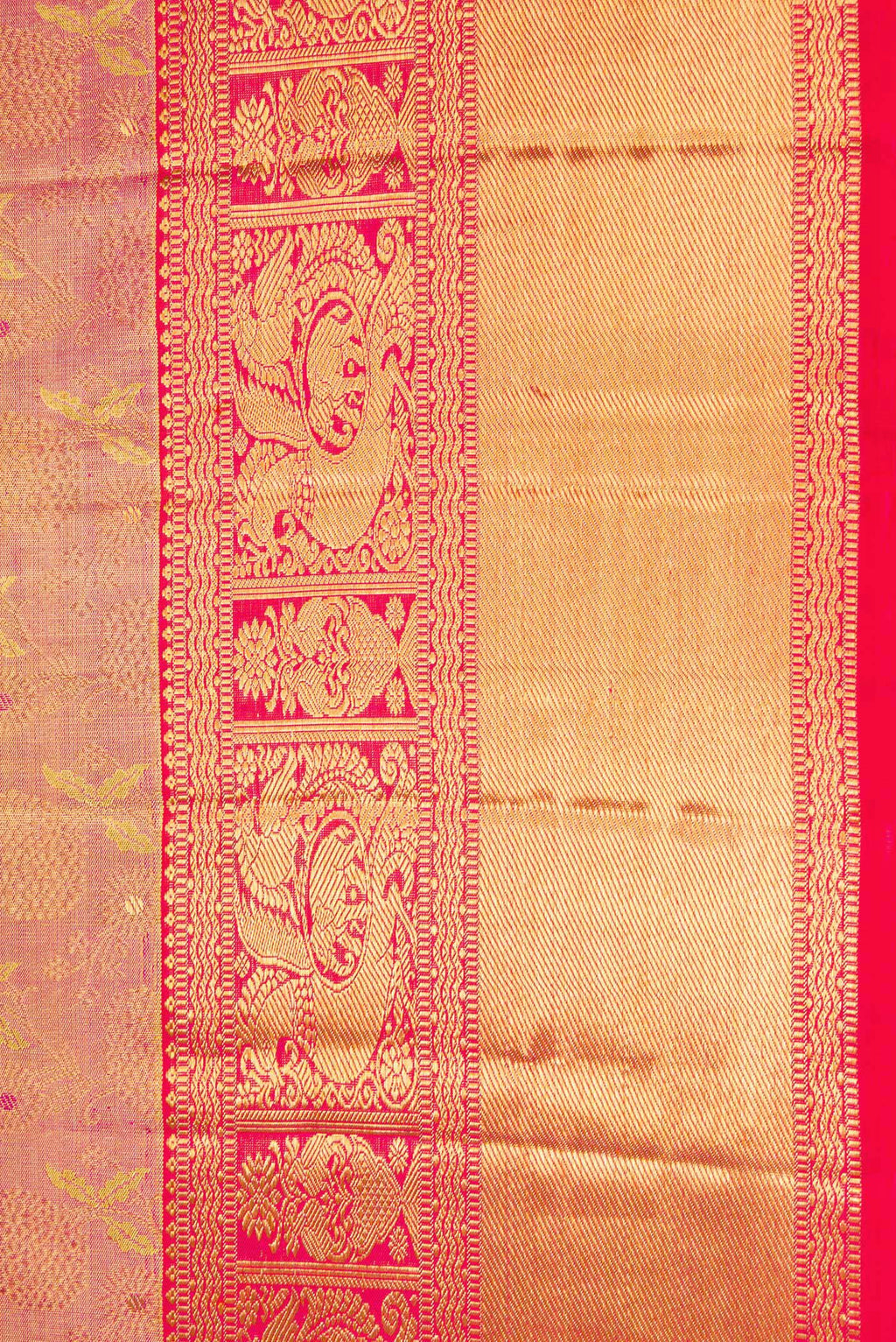 Border image of Rose Gold Dual Tone Kanchipuram Tissue Silk Saree with Zari Brocade on the body and Zari Border. 