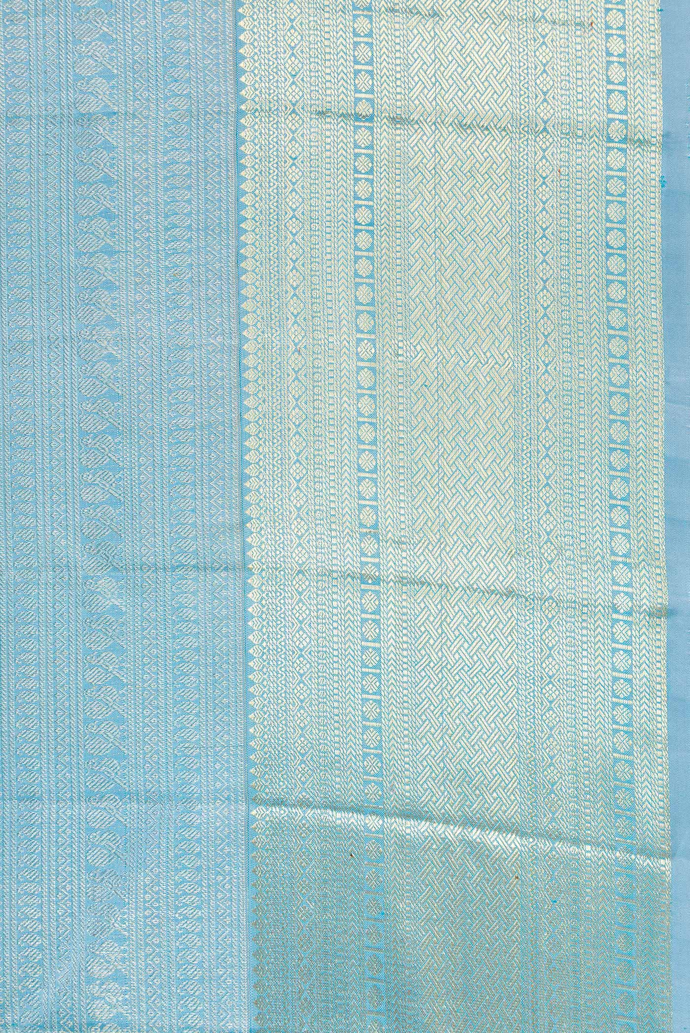 Border image of Sky Blue Dual Tone Kanchipuram Silk Saree with Zari Brocade on the body and Zari Border. 