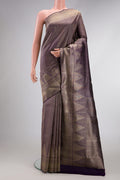 Violet Dual Tone Kanchipuram Silk Saree with Zari Brocade on the body and Zari Border.  displayed on a mannequin