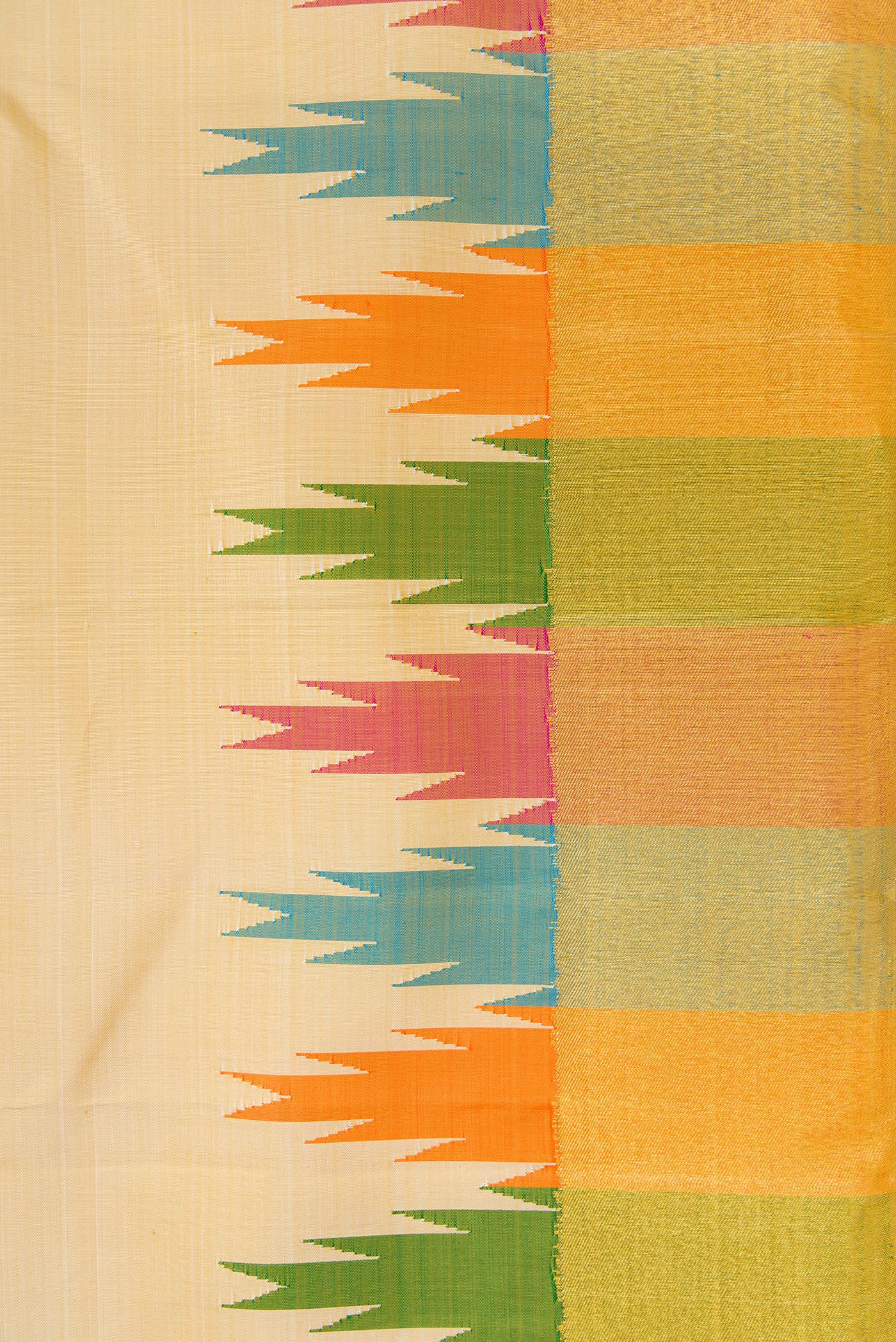 Border image of Beige Dual Tone Kanjivaram Silk Saree with Plain Body and Temple Border. 