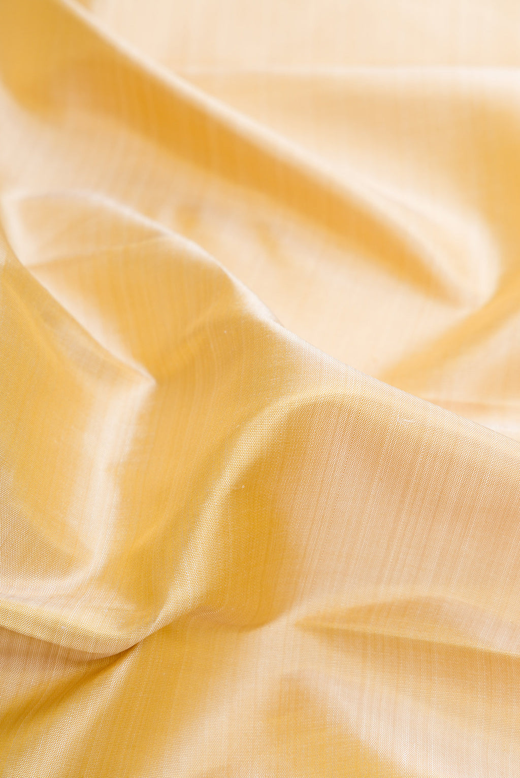 Close up of Beige Dual Tone Kanjivaram Silk Saree with Plain Body and Temple Border.  displaying folds