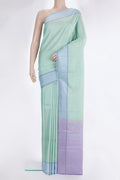 Pure Silk Pista Green Dual Tone Kanjivaram Saree with Checked design on the body and Plain Border.  displayed on a mannequin