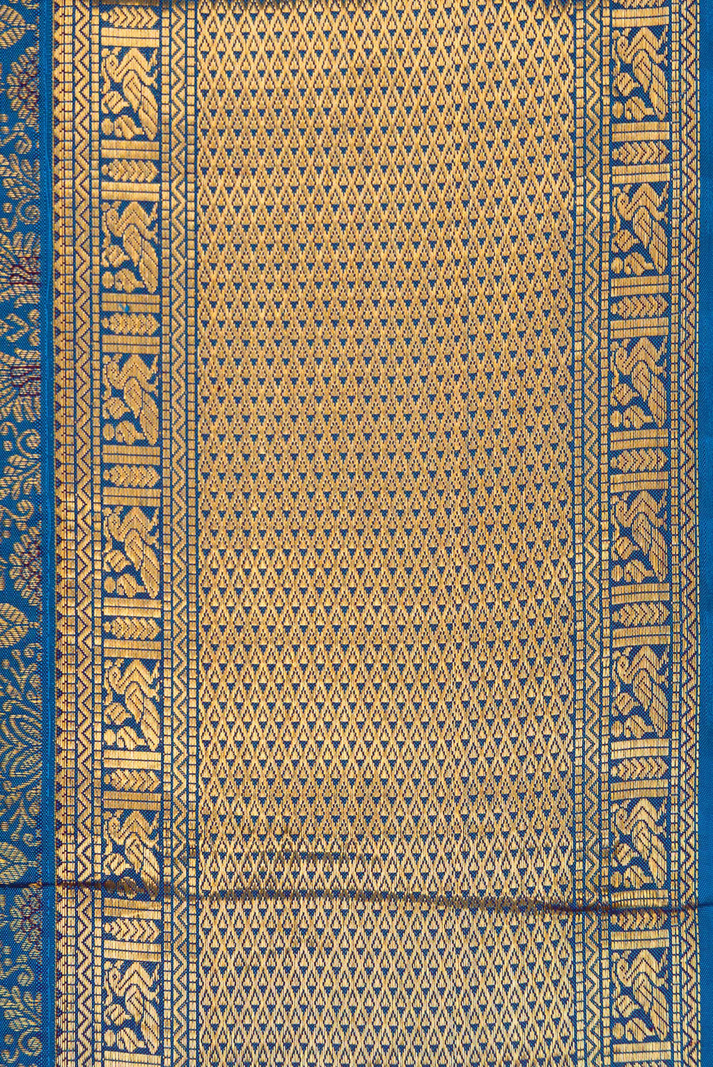Border image of Peacock Blue Dual Tone Kanchipuram Silk Saree with Zari Brocade on the body and Zari Border. 