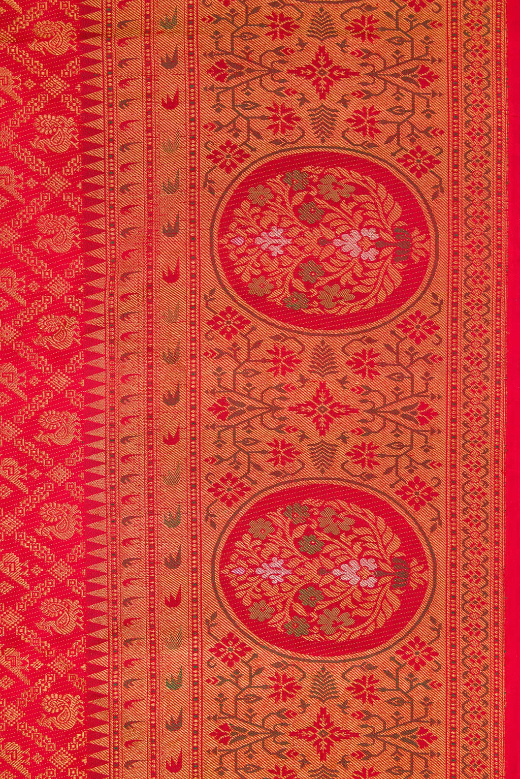 Border image of Red Dual Tone Kanjivaram Silk Saree with Zari Brocade on the body and Zari Border. 