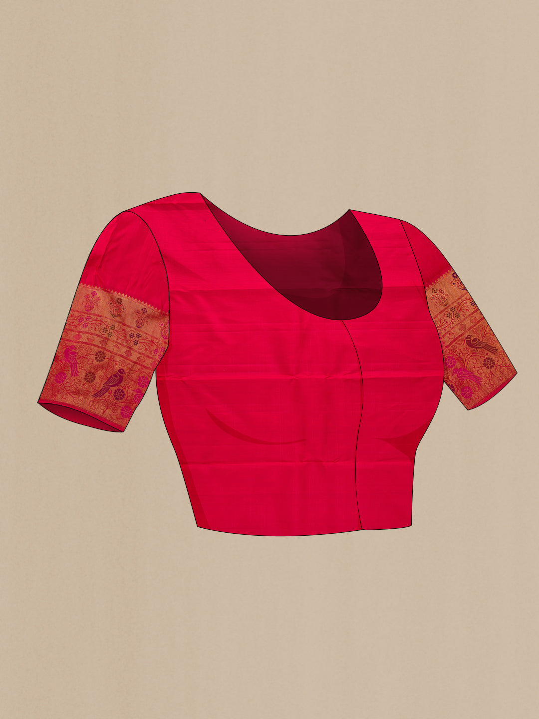 Close up image of the blouse of Dark Pink Dual Tone Kanjivaram Silk Saree with Zari Brocade on the body and Fancy Border. 