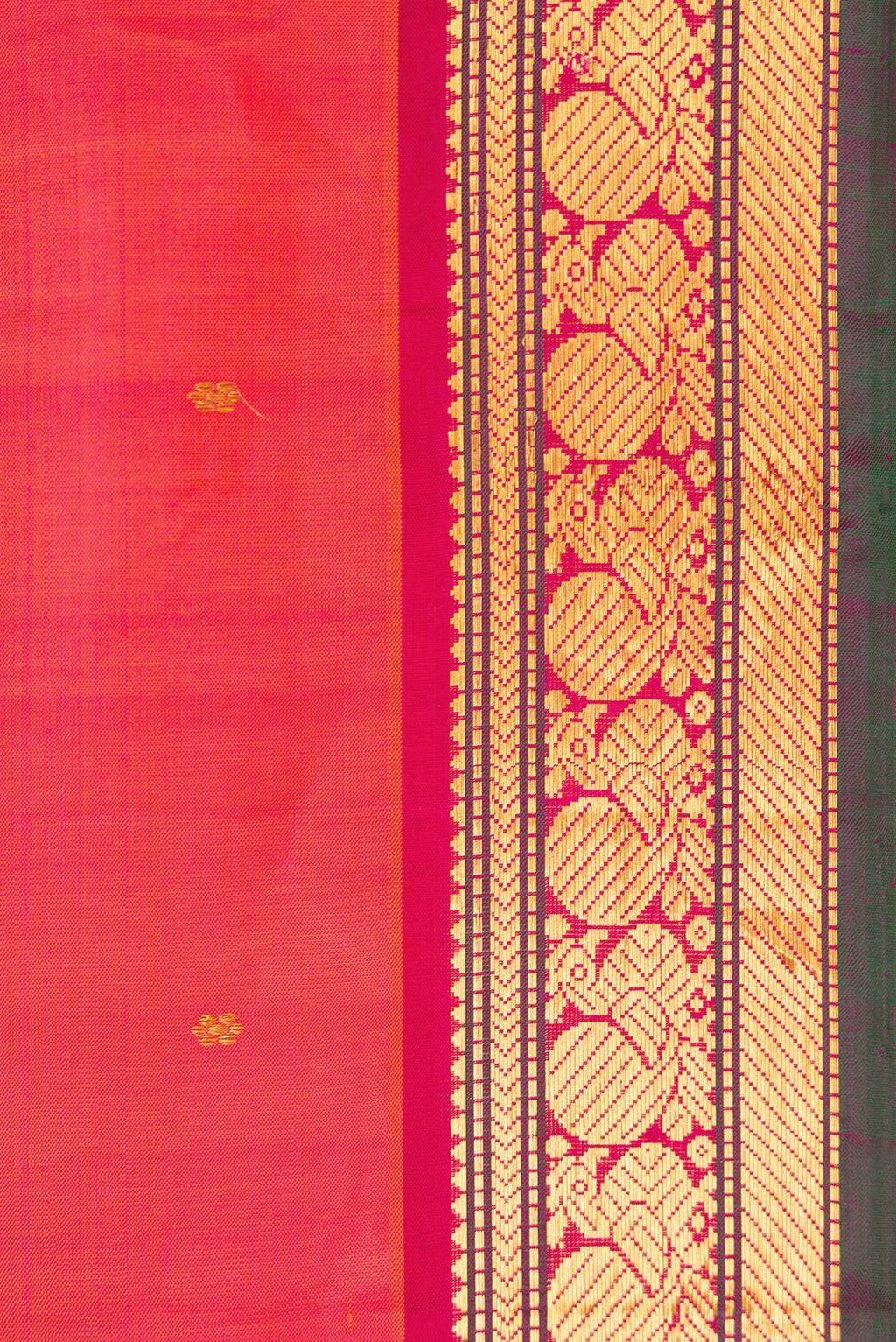 Border image of Coral Dual Tone Kanjivaram Silk Saree with Zari Butta on the body and Zari Border. 