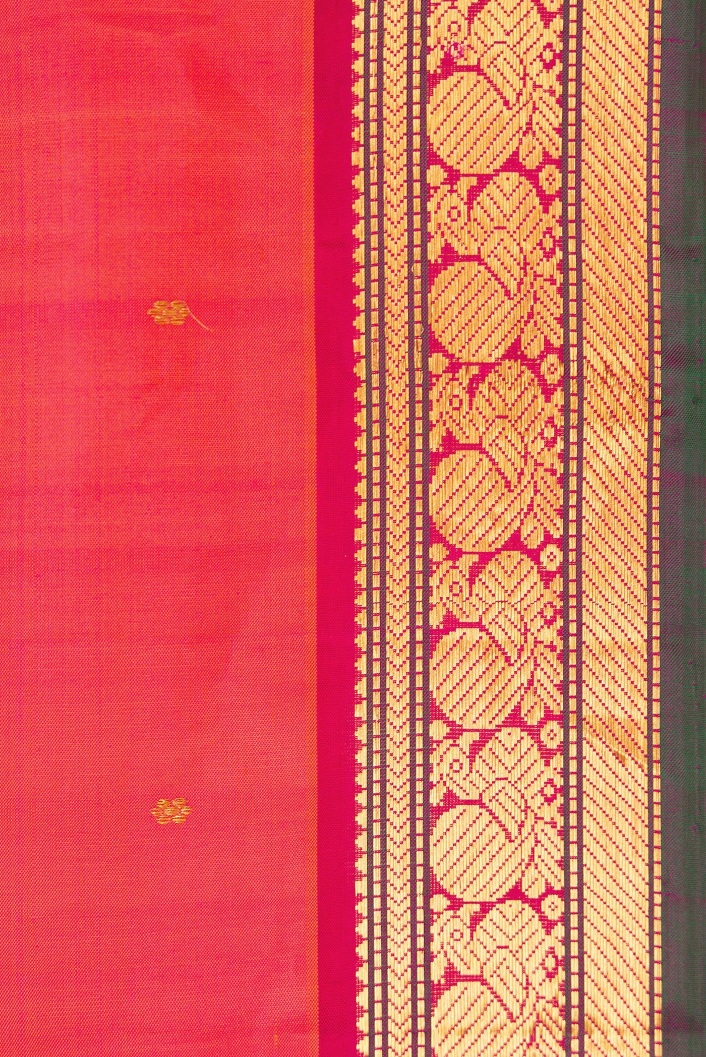Border image of Coral Dual Tone Kanjivaram Silk Saree with Zari Butta on the body and Zari Border. 