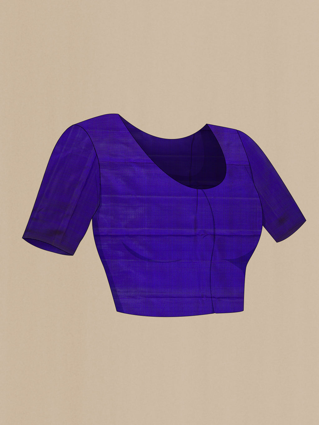 Close up image of the blouse of Pure Silk Pure Zari Royal Blue Dual Tone Kanchipuram Saree with Half And Half on the body and Without Border. 