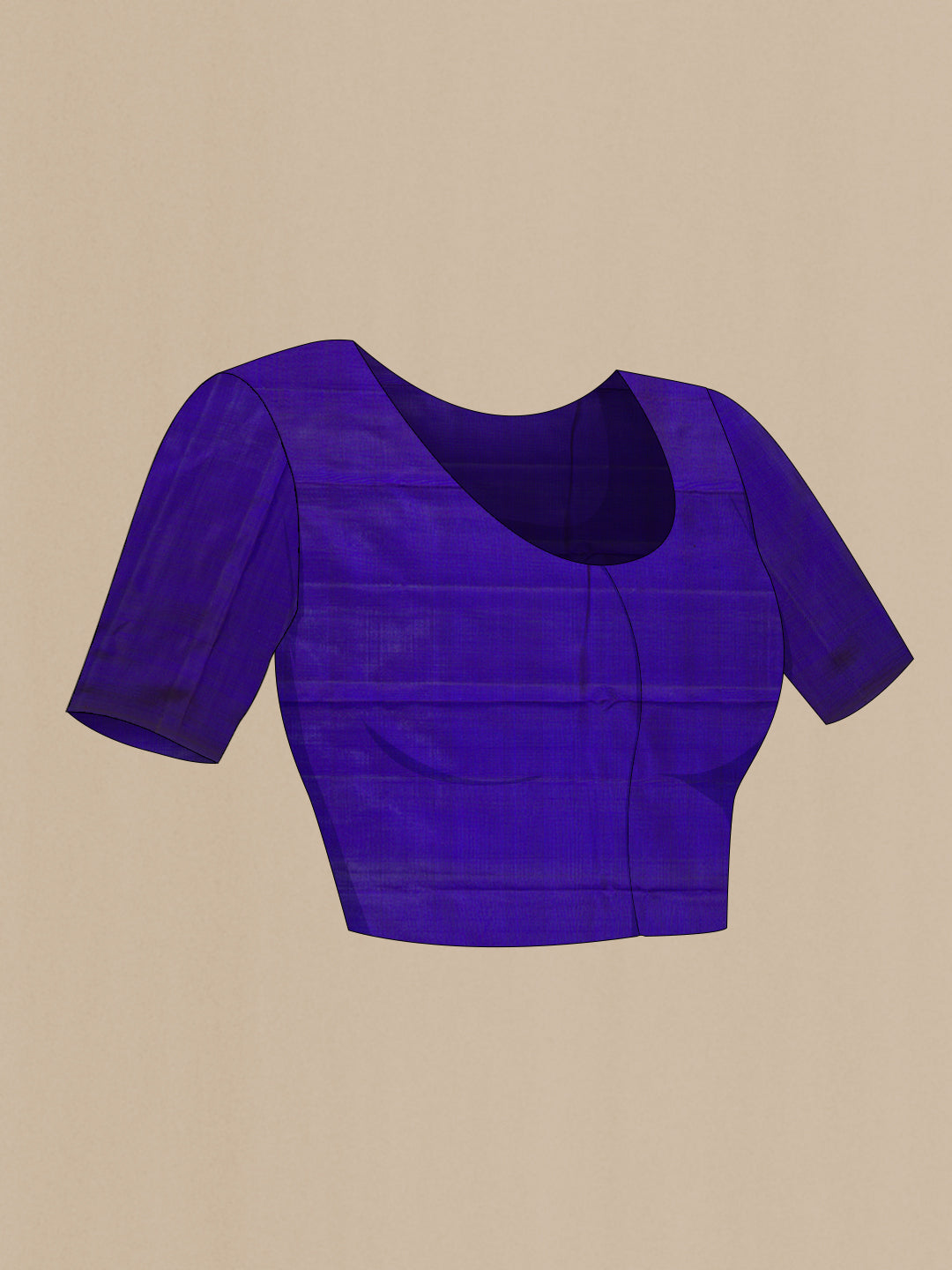 Close up image of the blouse of Pure Silk Pure Zari Royal Blue Dual Tone Kanchipuram Saree with Half And Half on the body and Without Border. 