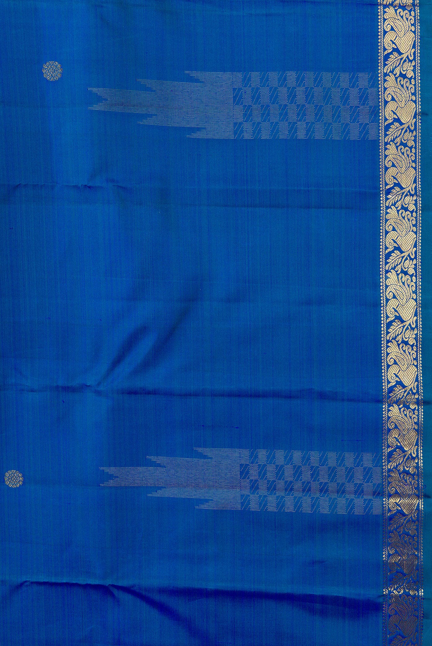 Border image of Peacock Blue Dual Tone Kanchipuram Silk Saree with Zari Butta on the body and Zari Border. 