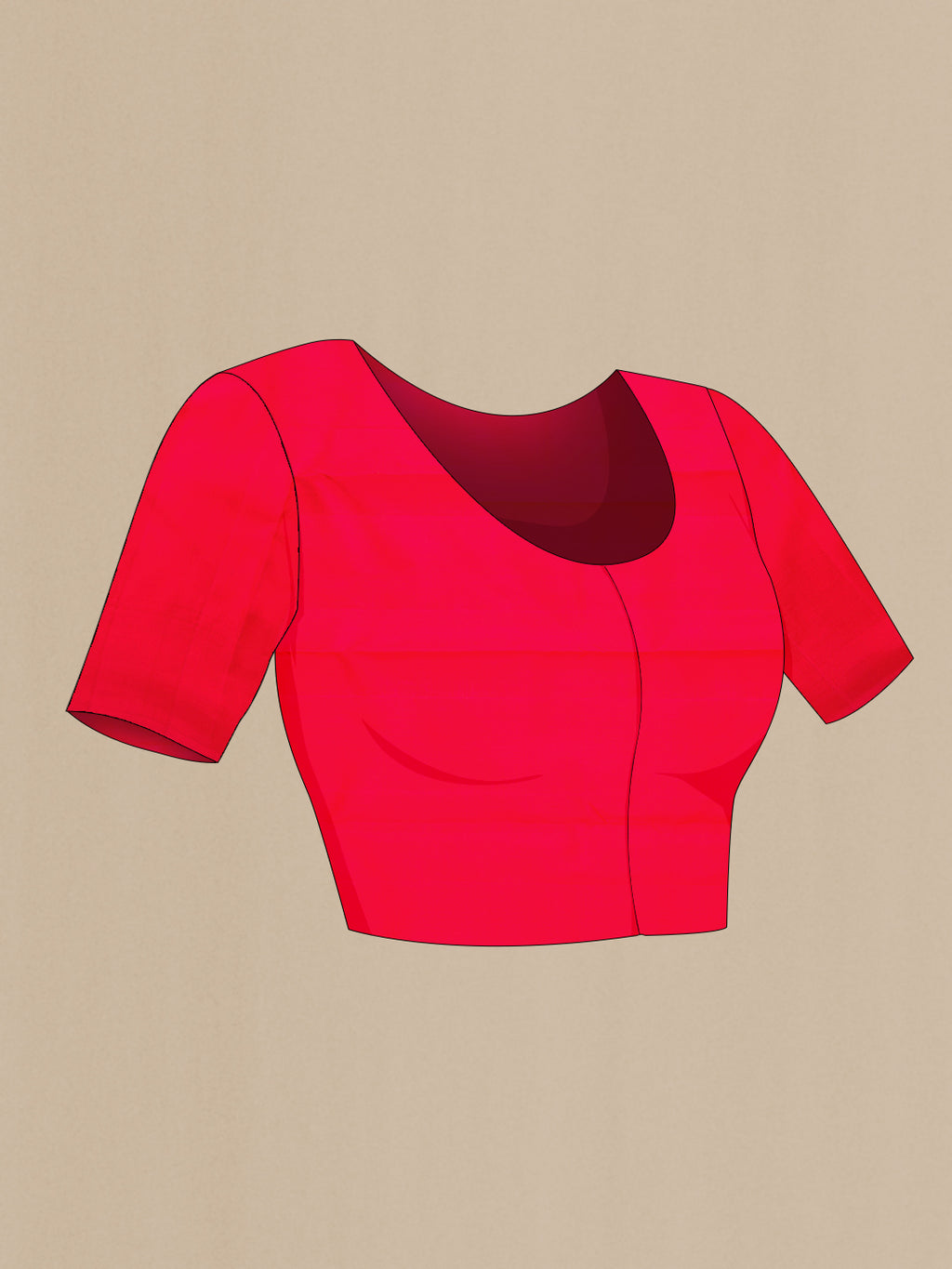 Close up image of the blouse of Red Dual Tone Kanjivaram Silk Saree with Stripes on the body and Without Border. 