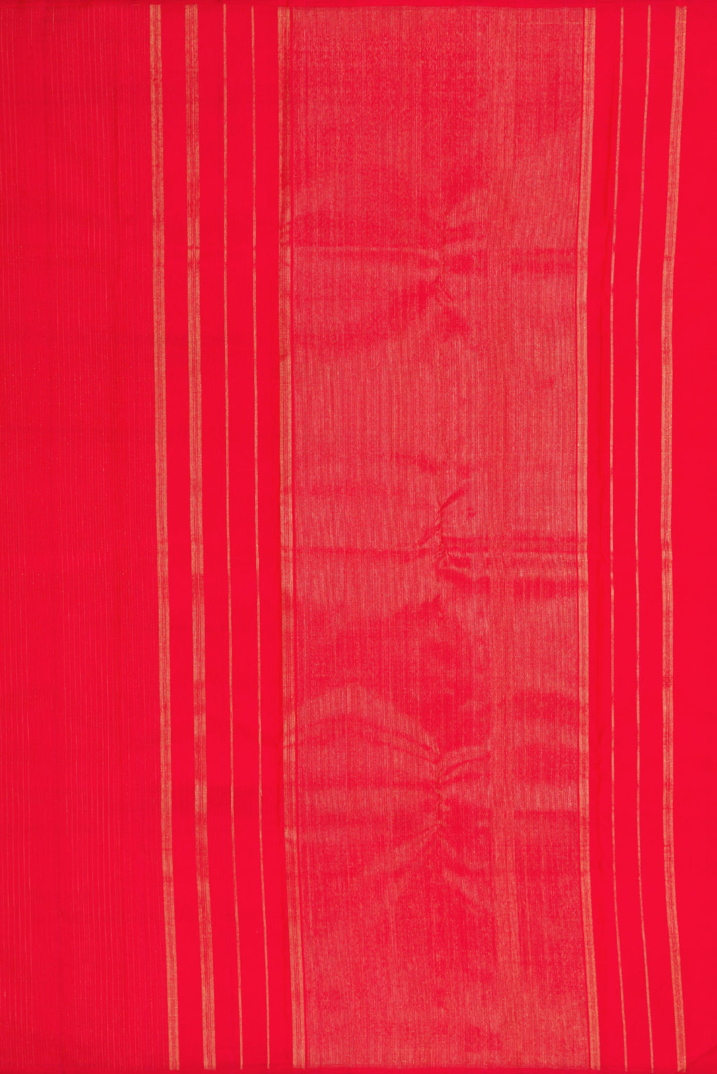 Close up image of the pallu of Red Dual Tone Kanjivaram Silk Saree with Stripes on the body and Without Border. 