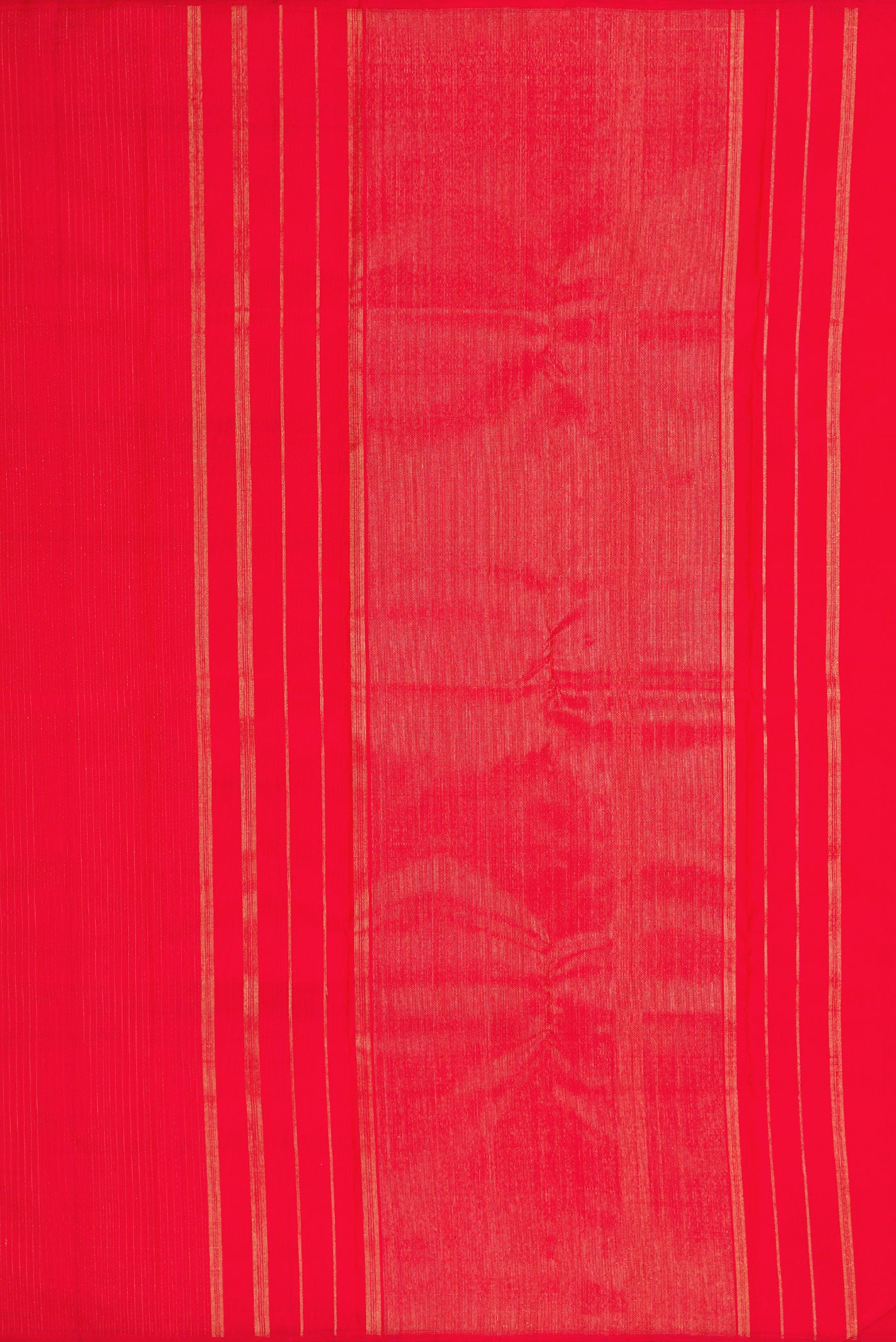 Close up image of the pallu of Red Dual Tone Kanjivaram Silk Saree with Stripes on the body and Without Border. 