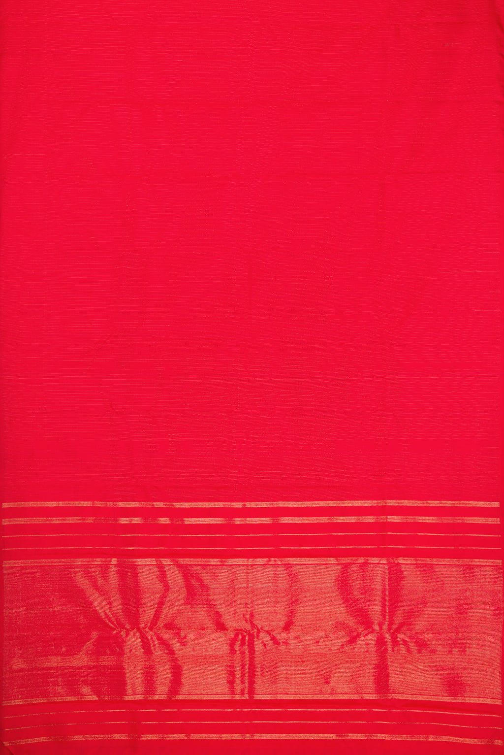 Flat view of Red Dual Tone Kanjivaram Silk Saree with Stripes on the body and Without Border. 