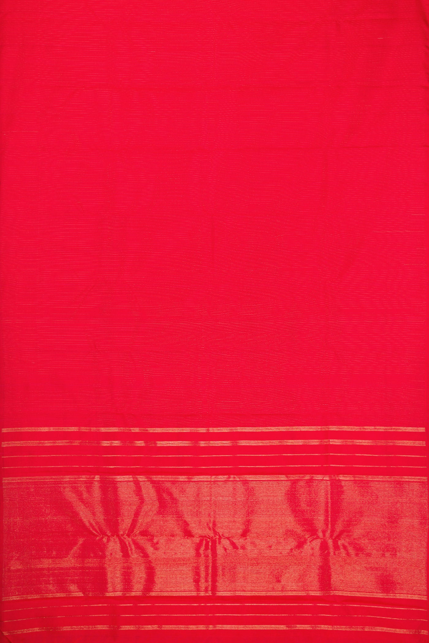 Flat view of Red Dual Tone Kanjivaram Silk Saree with Stripes on the body and Without Border. 