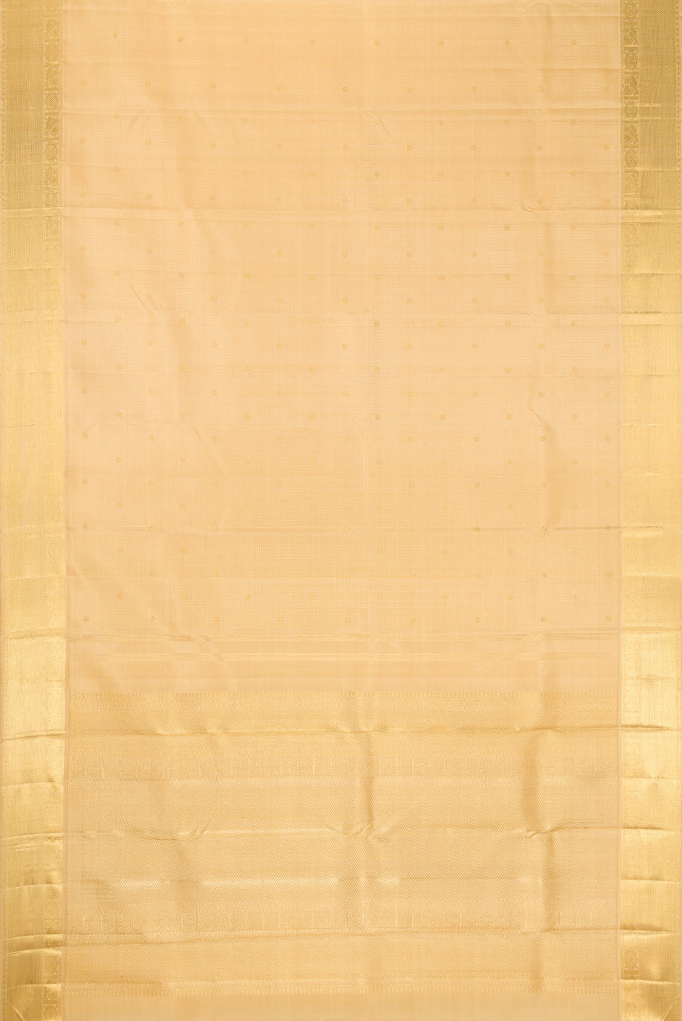 Flat view of Pure Silk Pure Zari Sandal Dual Tone Kanjivaram Saree with Zari Butta on the body and Zari Border. 