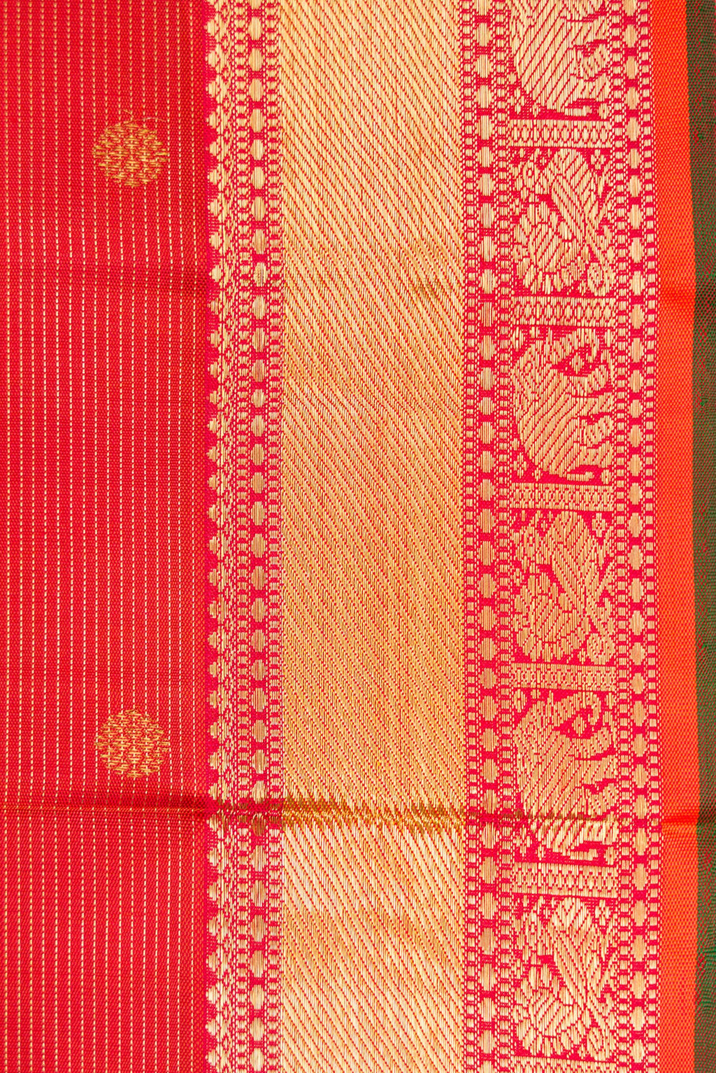 Border image of Pure Silk Pure Zari Brick Orange Dual Tone Kanjivaram Saree with Stripes on the body and Zari Border. 
