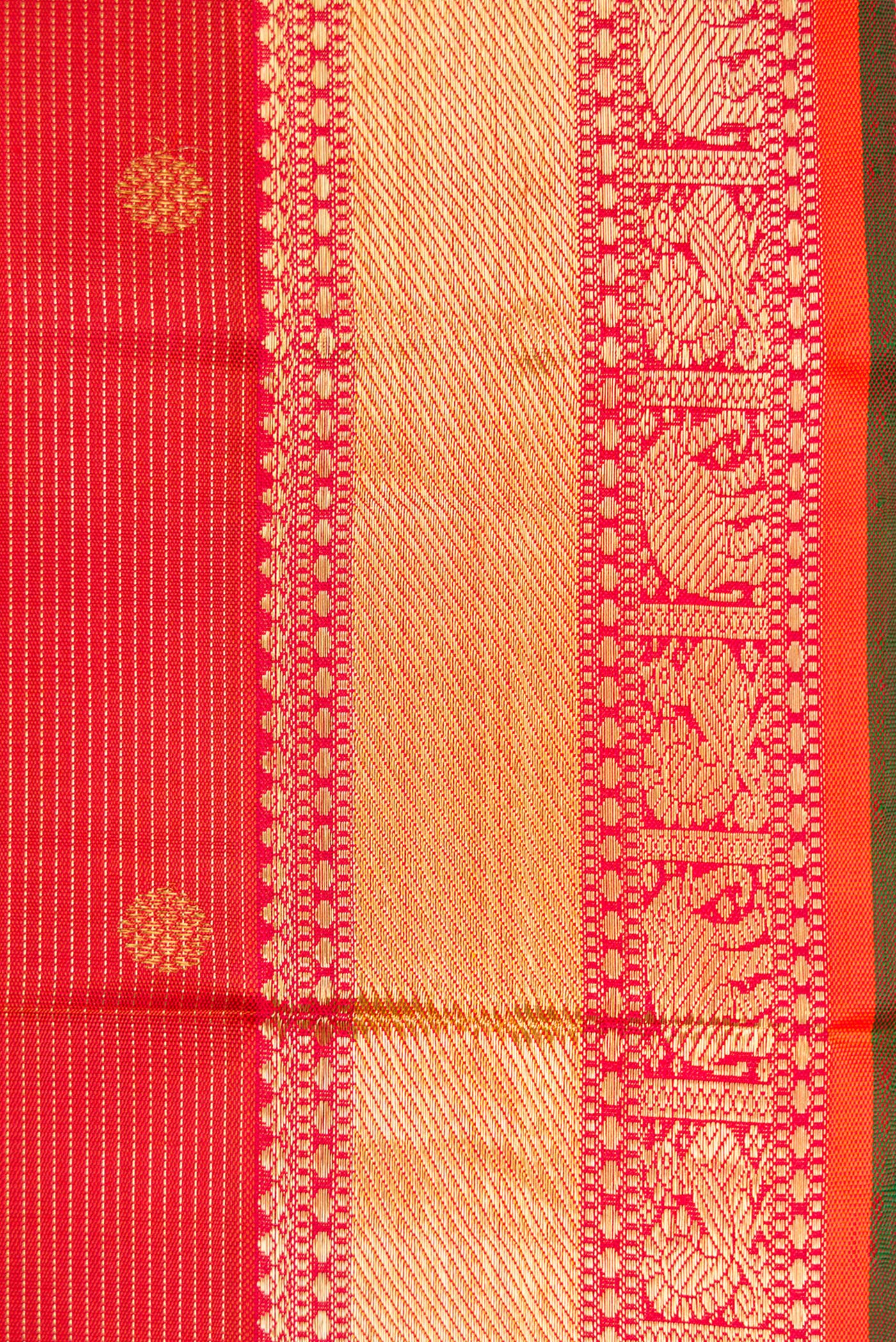 Border image of Pure Silk Pure Zari Brick Orange Dual Tone Kanjivaram Saree with Stripes on the body and Zari Border. 