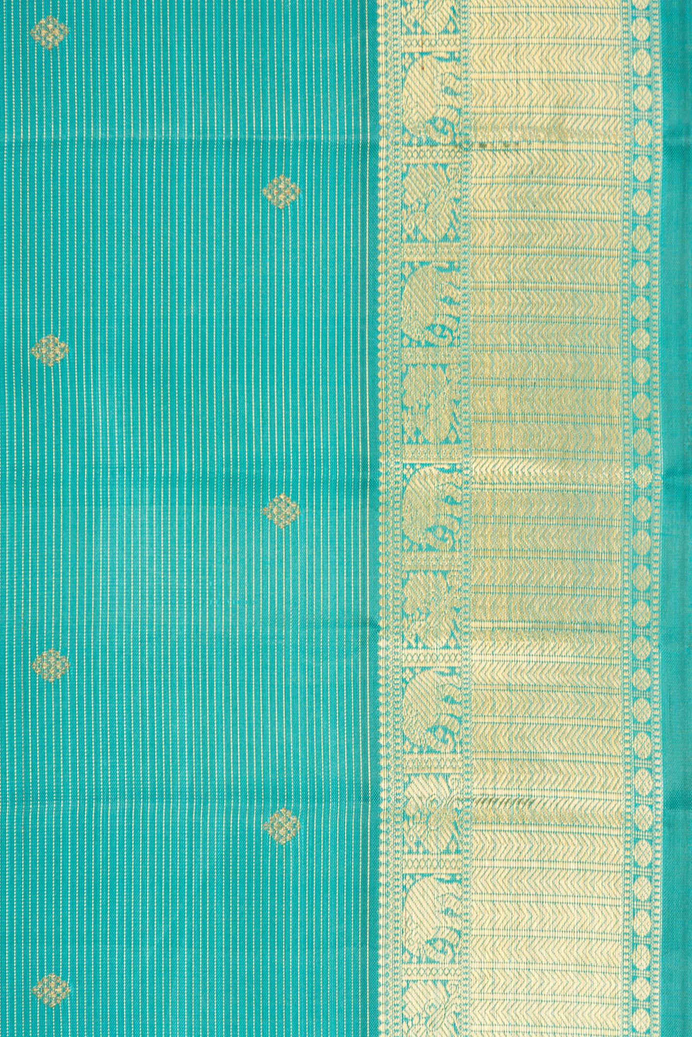 Border image of Pure Silk Pure Zari Light Blue Dual Tone Kanjivaram Saree with Stripes on the body and Zari Border. 