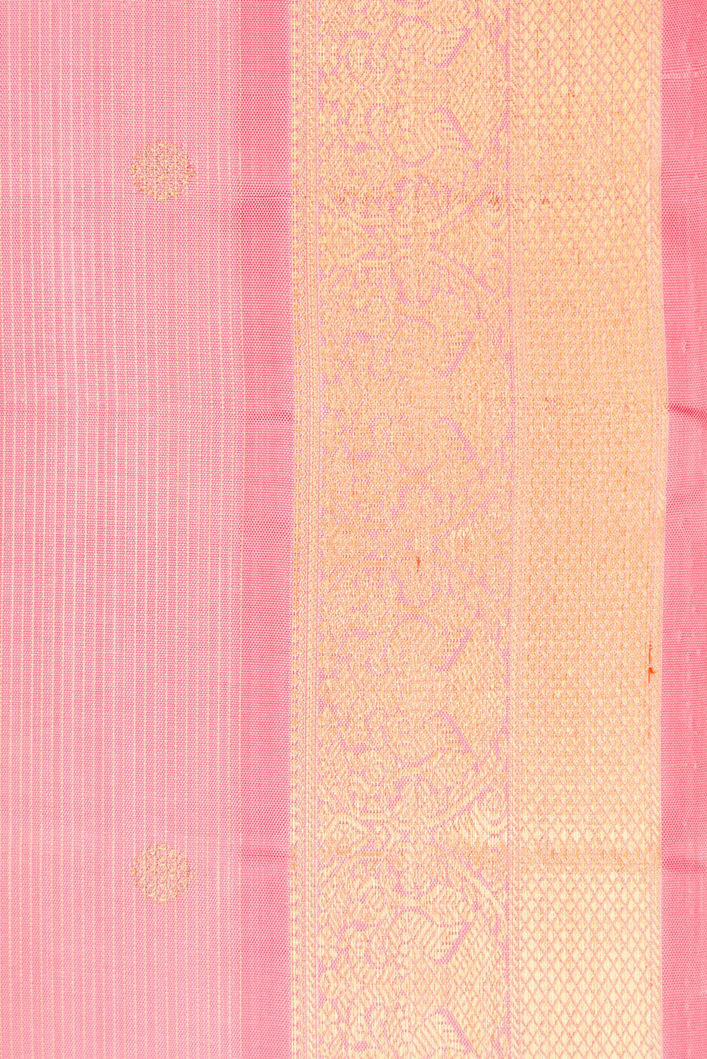 Border image of Pure Silk Pure Zari Pink Dual Tone Kanjivaram Saree with Stripes on the body and Zari Border. 