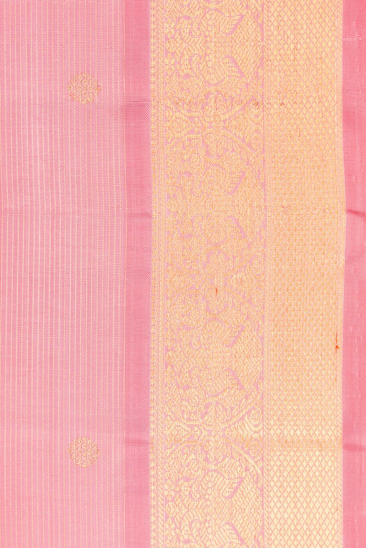 Border image of Pure Silk Pure Zari Pink Dual Tone Kanjivaram Saree with Stripes on the body and Zari Border. 