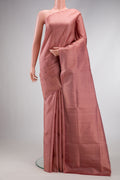 Rose Gold Dual Tone Soft Silk Saree with Zari Brocade on the body and Zari Border.  displayed on a mannequin