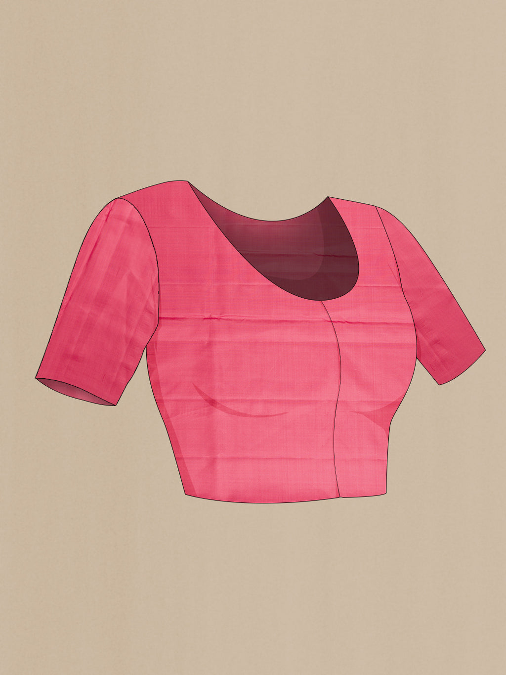Close up image of the blouse of Pink Dual Tone Soft Silk Saree with Zari Butta on the body and Zari Border. 