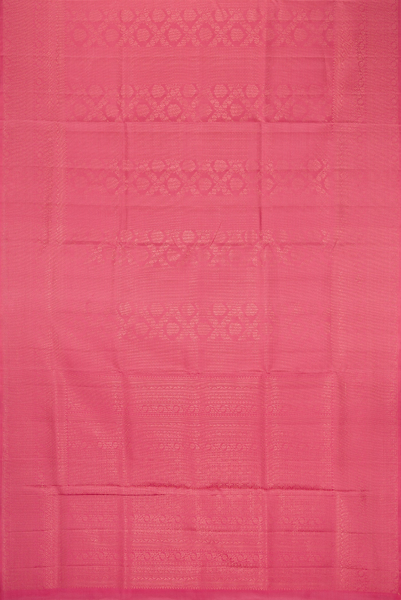 Flat view of Pink Dual Tone Soft Silk Saree with Zari Butta on the body and Zari Border. 