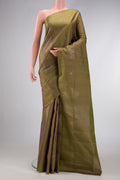 Green Dual Tone Soft Silk Saree with Zari Butta on the body and Without Border.  displayed on a mannequin