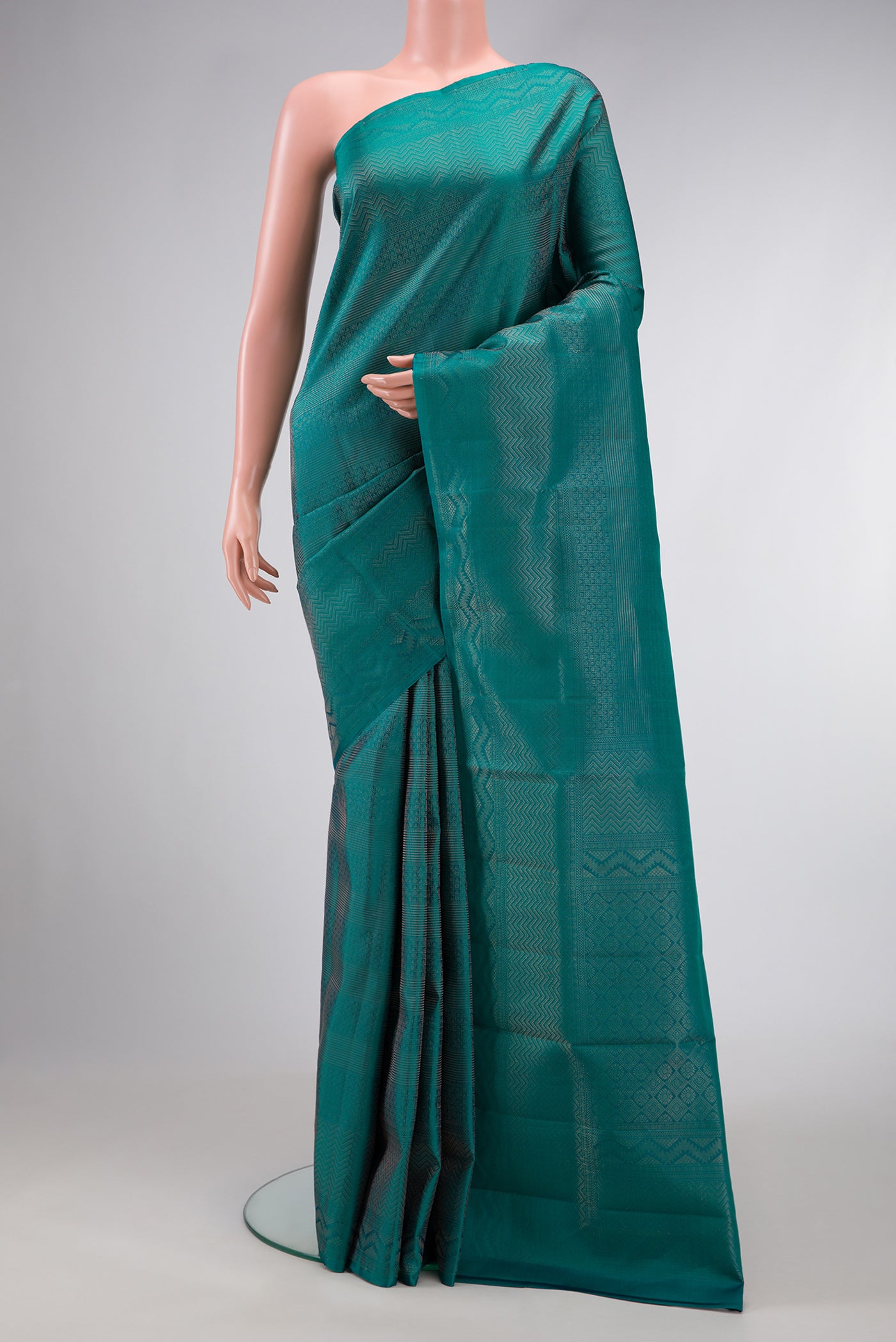 Imperial Red Dual Tone Soft Silk Saree with Zari Brocade on the body and Zari Border.  displayed on a mannequin