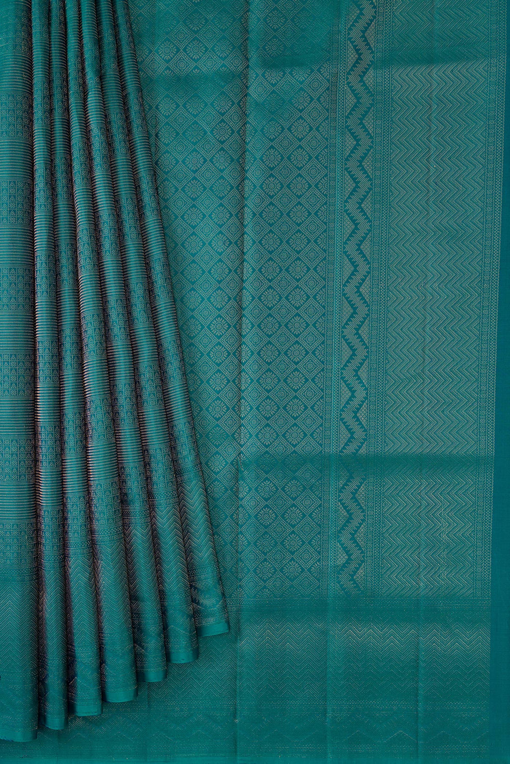 Pleats and pallu of Imperial Red Dual Tone Soft Silk Saree with Zari Brocade on the body and Zari Border. 