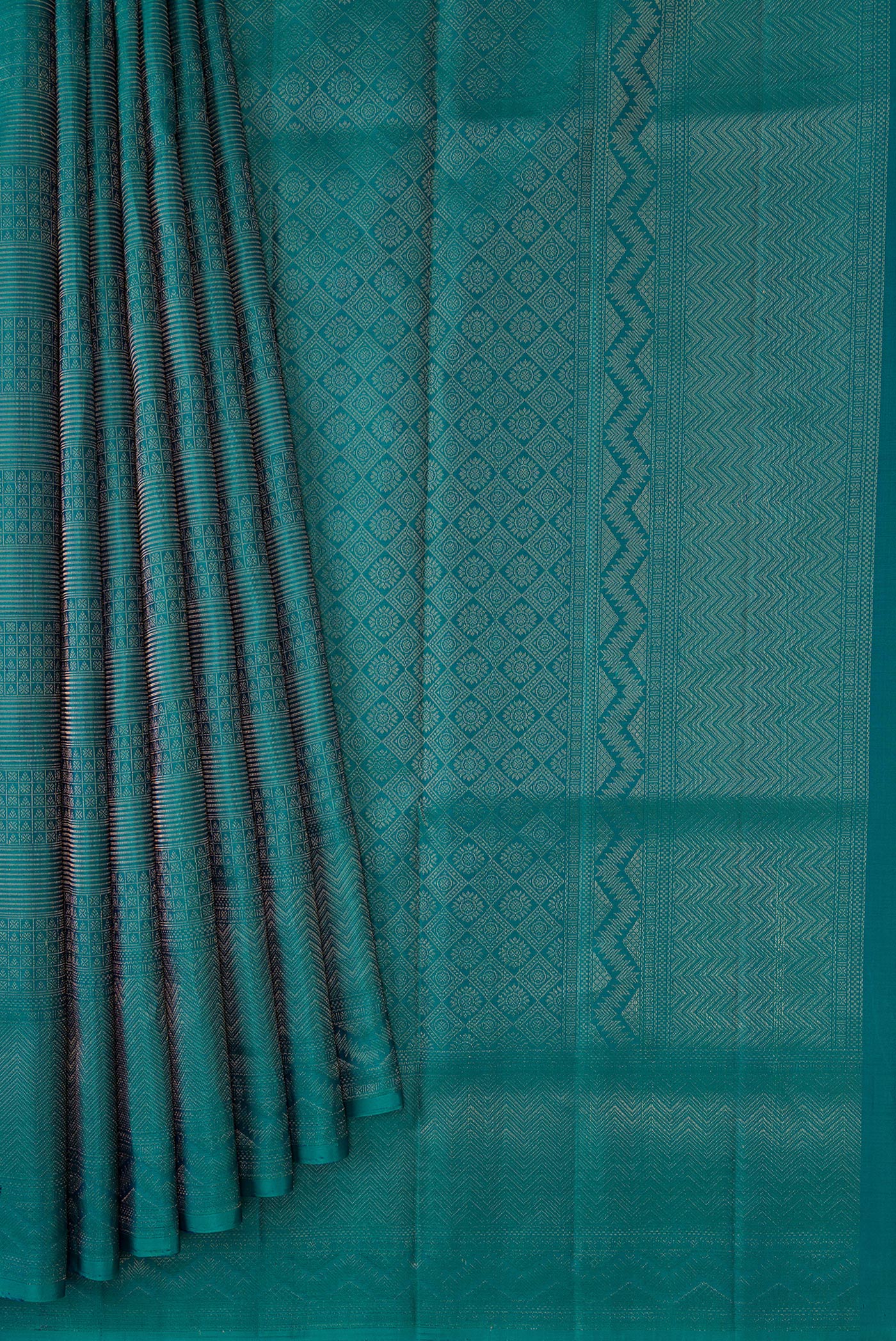 Pleats and pallu of Imperial Red Dual Tone Soft Silk Saree with Zari Brocade on the body and Zari Border. 