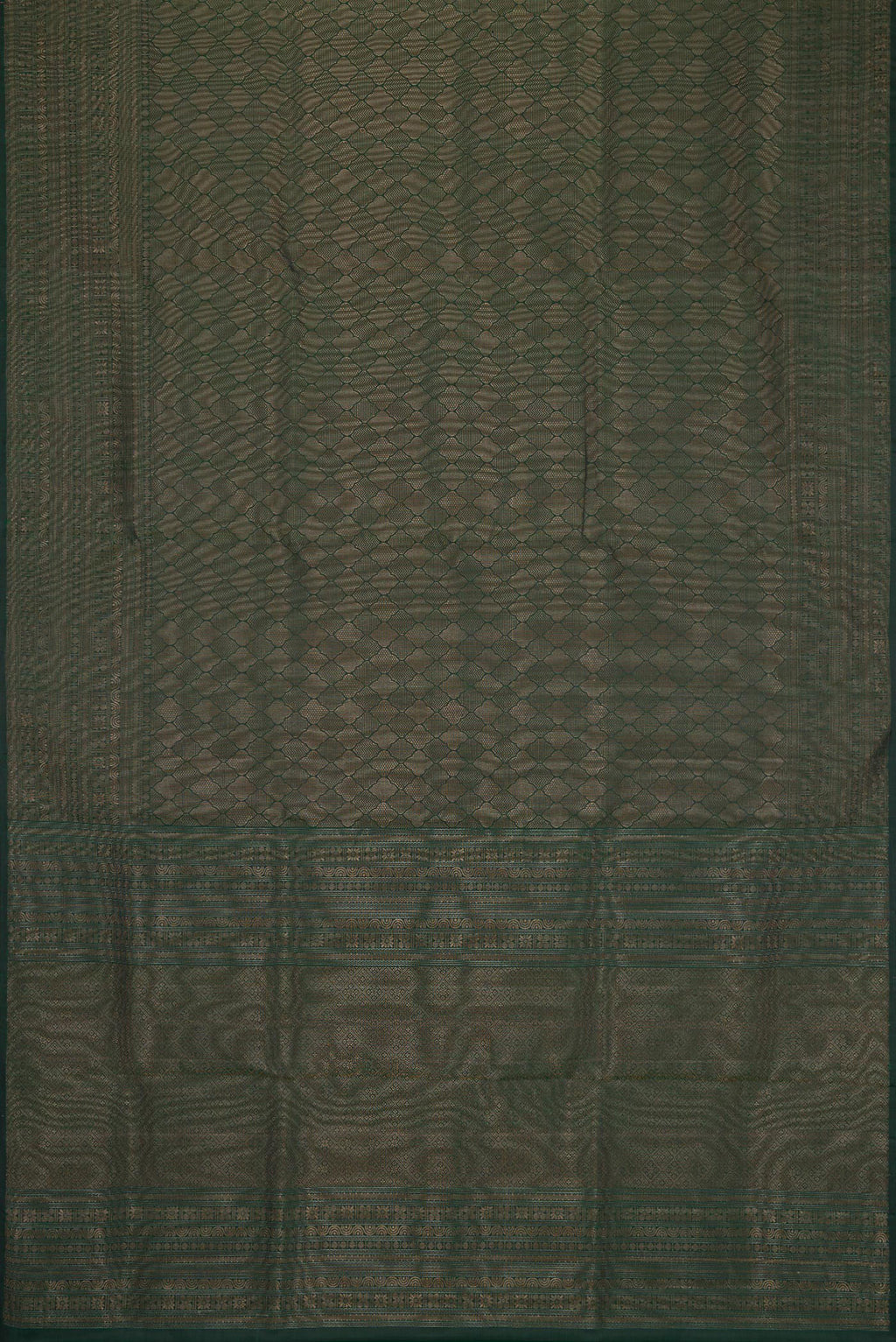 Flat view of Bottle Green Dual Tone Soft Silk Saree with Zari Brocade on the body and Fancy Border. 