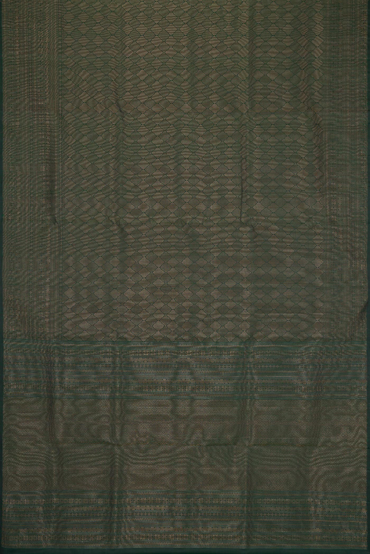 Flat view of Bottle Green Dual Tone Soft Silk Saree with Zari Brocade on the body and Fancy Border. 