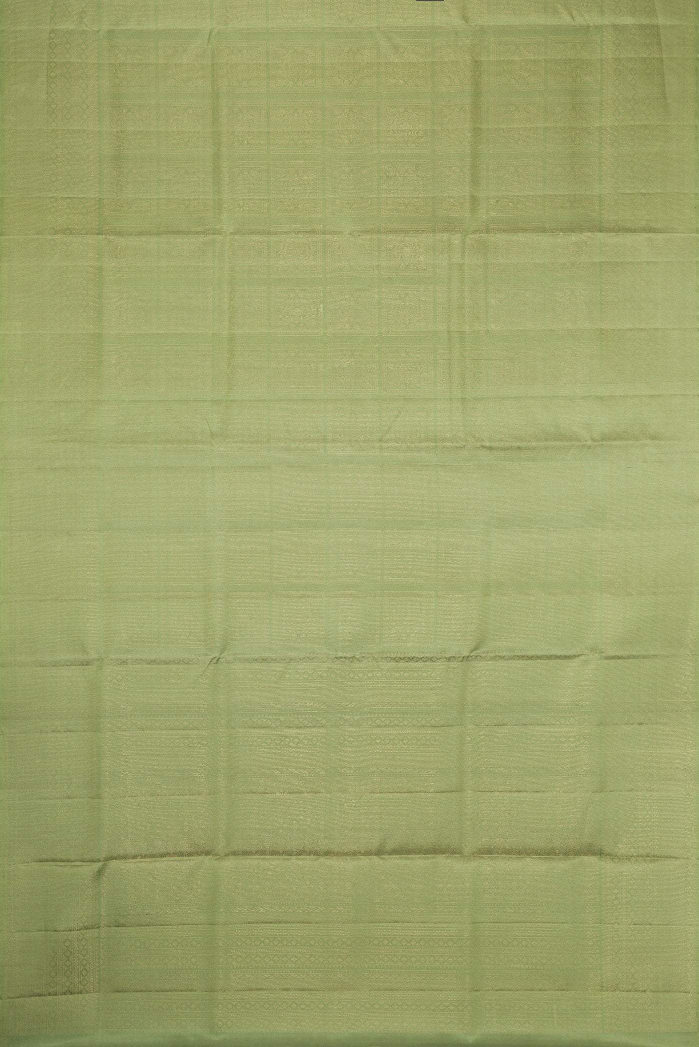 Flat view of Green Dual Tone Soft Silk Saree with Zari Brocade on the body and Zari Border. 