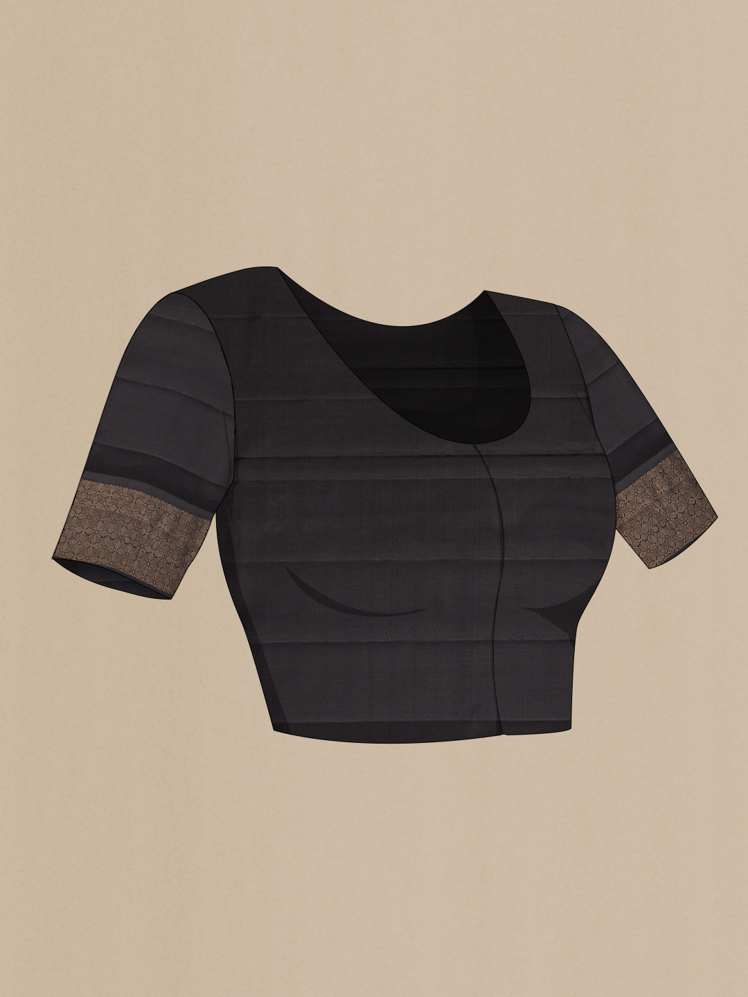 Close up image of the blouse of Black Dual Tone Soft Silk Saree with Zari Brocade on the body and Fancy Border. 