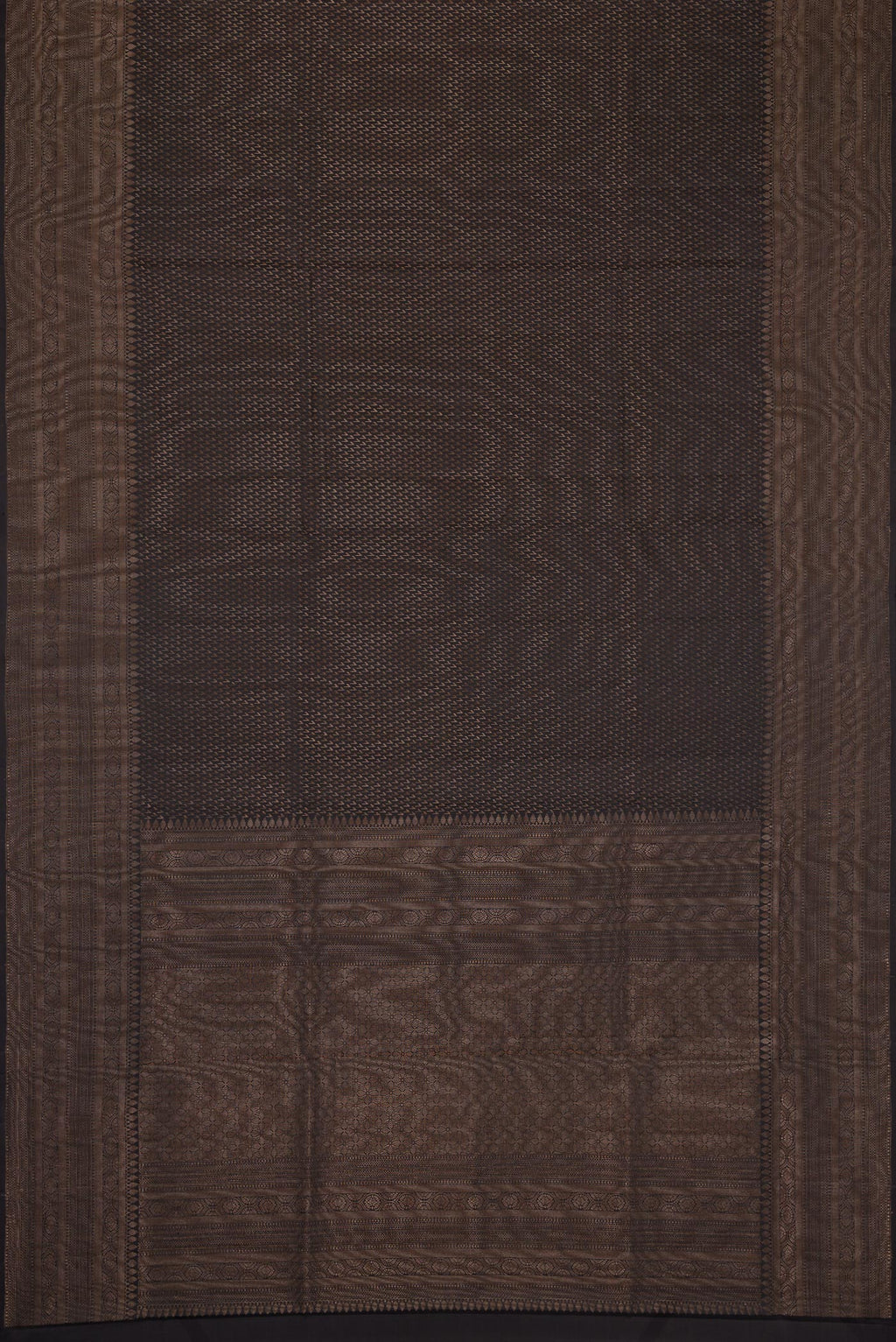 Flat view of Black Dual Tone Soft Silk Saree with Zari Brocade on the body and Fancy Border. 