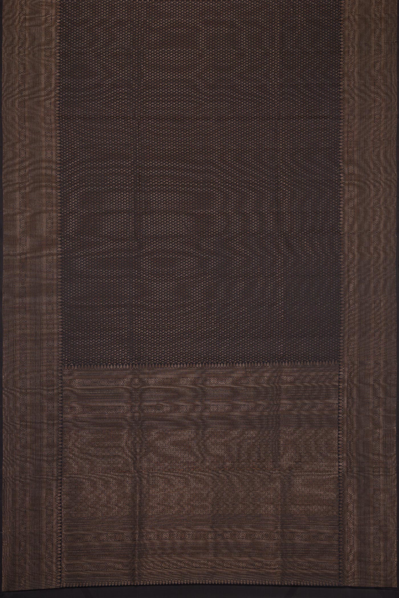 Flat view of Black Dual Tone Soft Silk Saree with Zari Brocade on the body and Fancy Border. 