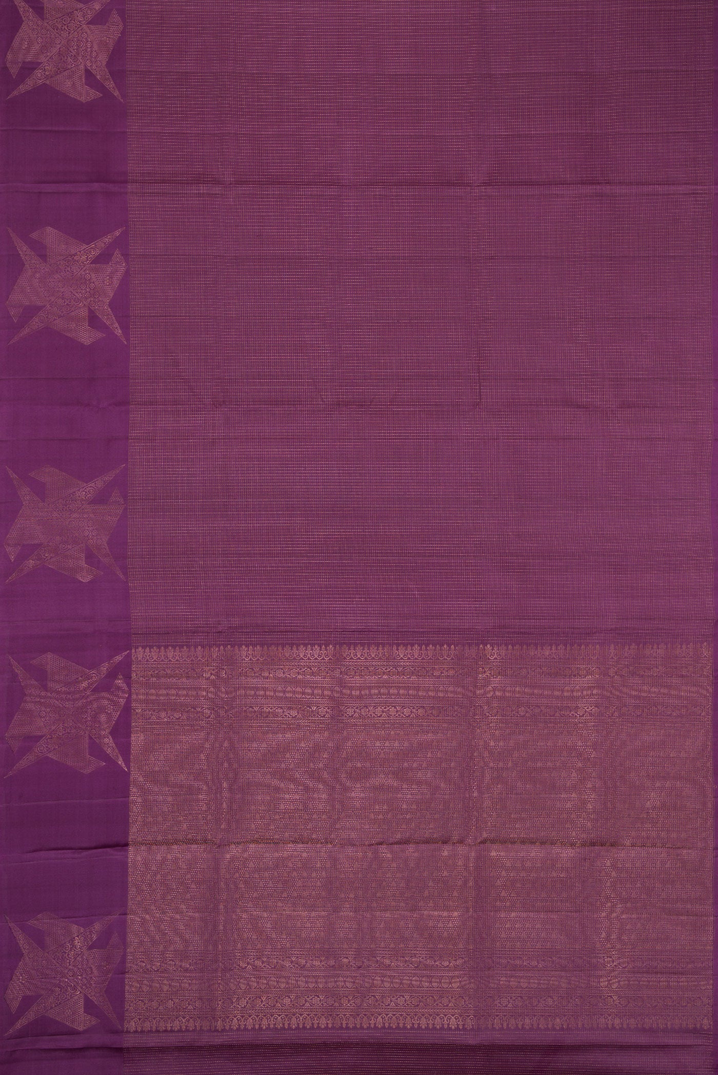 Flat view of Purple Dual Tone Soft Silk Saree with Zari Brocade on the body and Fancy Border. 