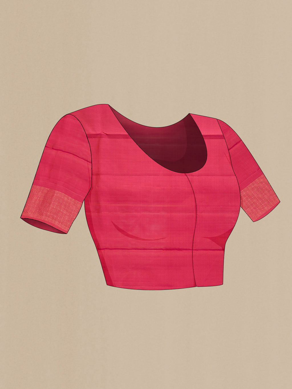 Close up image of the blouse of Brick Orange Dual Tone Soft Silk Saree with Zari Brocade on the body and Fancy Border. 