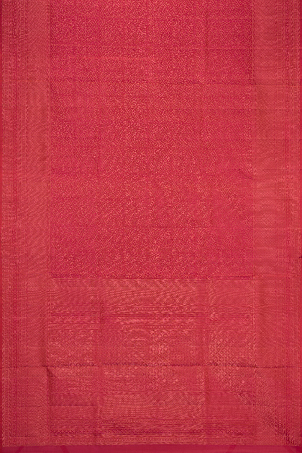 Flat view of Brick Orange Dual Tone Soft Silk Saree with Zari Brocade on the body and Fancy Border. 