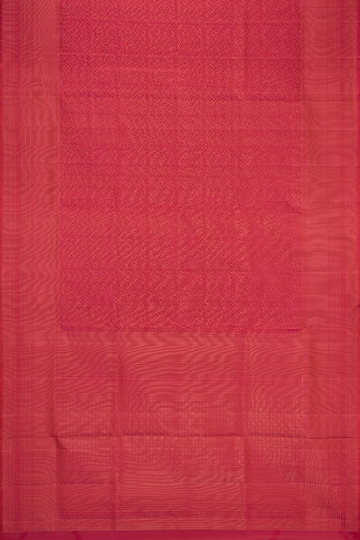 Flat view of Brick Orange Dual Tone Soft Silk Saree with Zari Brocade on the body and Fancy Border. 